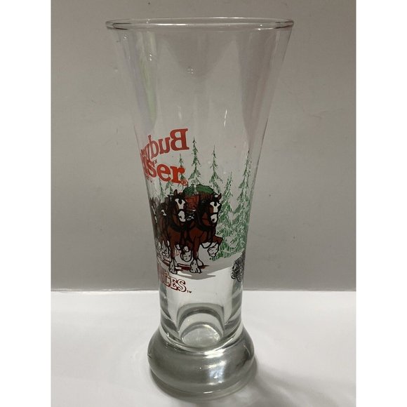 Vintage 1989 Budweiser Christmas Holiday Clydesdale Horses Pilsner Beer Glass - Picture 2 of 11